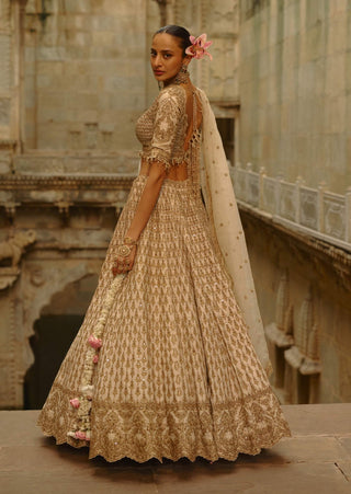 Cream embroidered monga lehenga set