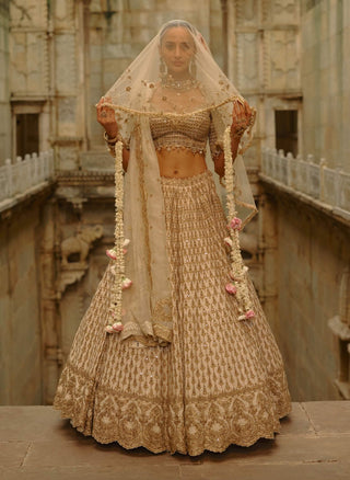 Cream embroidered monga lehenga set