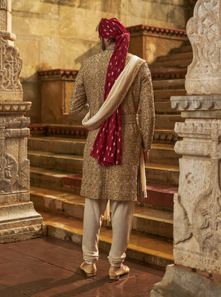 Gold dupion silk sherwani set