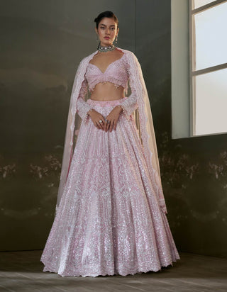 Nitika Gujral Pastel Pink Embroidered Lehenga Set available on indiaspopup