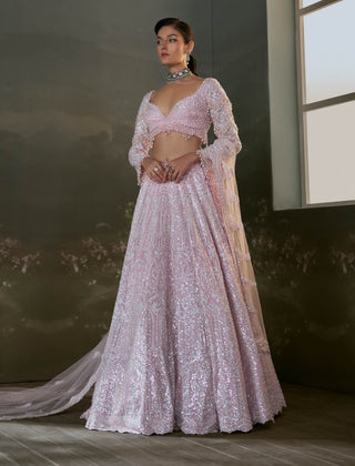 Nitika Gujral Pastel Pink Embroidered Lehenga Set available on indiaspopup