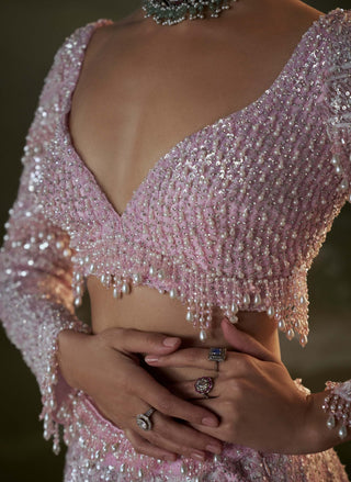 Nitika Gujral Pastel Pink Embroidered Lehenga Set available on indiaspopup