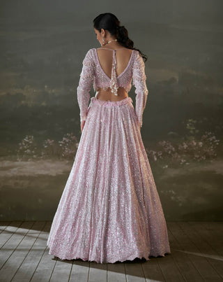 Nitika Gujral Pastel Pink Embroidered Lehenga Set available on indiaspopup