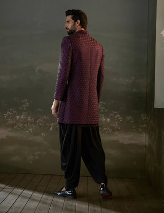 Nitika Gujral Men Purple Embroidered Sherwani Set available on indiaspopup
