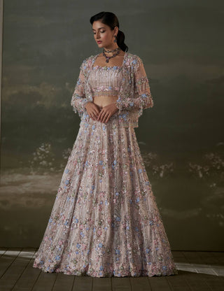 Nitika Gujral Peach Multicolor Lehenga And Jacket Set available on indiaspopup