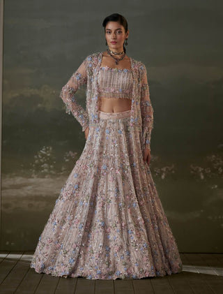 Nitika Gujral Peach Multicolor Lehenga And Jacket Set available on indiaspopup