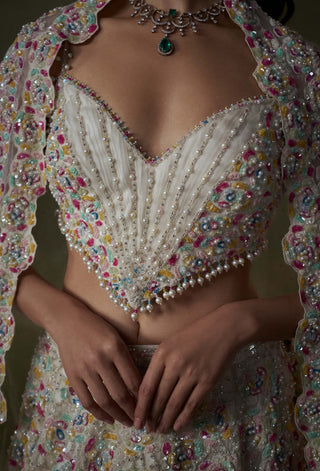 Nitika Gujral Ivory Multicolored Beaded Lehenga Choli Set available on indiaspopup