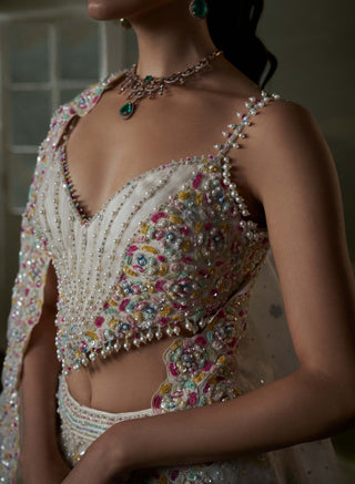 Nitika Gujral Ivory Multicolored Beaded Lehenga Choli Set available on indiaspopup