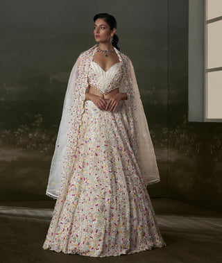 Nitika Gujral Ivory Multicolored Beaded Lehenga Choli Set available on indiaspopup