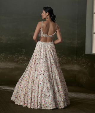 Nitika Gujral Ivory Multicolored Beaded Lehenga Choli Set available on indiaspopup