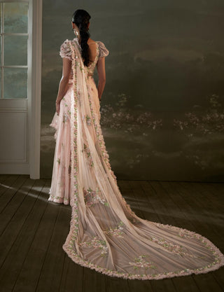 Nitika Gujral Rose Pink Pre-Draped Sari Set available on indiaspopup