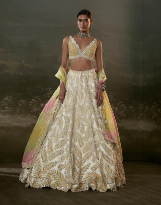 Nitika Gujral Ivory Organza Lehenga Choli Set available on indiaspopup