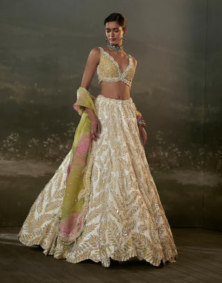 Nitika Gujral Ivory Organza Lehenga Choli Set available on indiaspopup