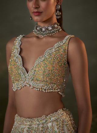 Nitika Gujral Ivory Organza Lehenga Choli Set available on indiaspopup