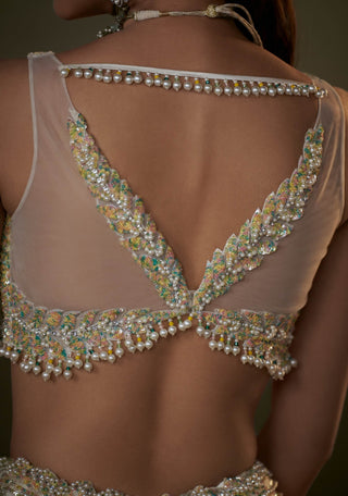 Nitika Gujral Ivory Organza Lehenga Choli Set available on indiaspopup
