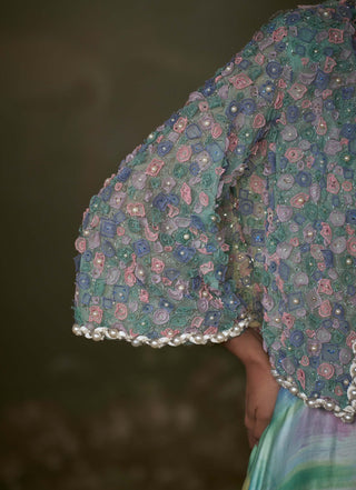 Nitika Gujral Turquoise Printed Lehenga And Jacket Set available on indiaspopup