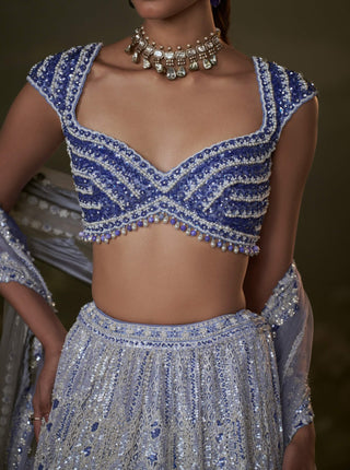 Nitika Gujral Ink Blue Embroidered Lehenga Choli Set available on indiaspopup