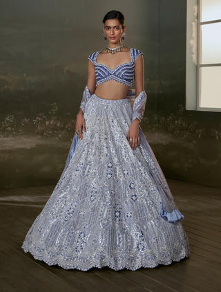 Nitika Gujral Ink Blue Embroidered Lehenga Choli Set available on indiaspopup
