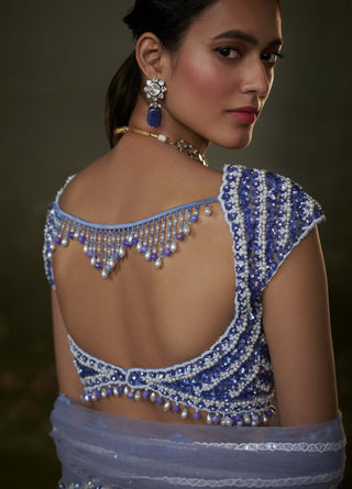 Nitika Gujral Ink Blue Embroidered Lehenga Choli Set available on indiaspopup