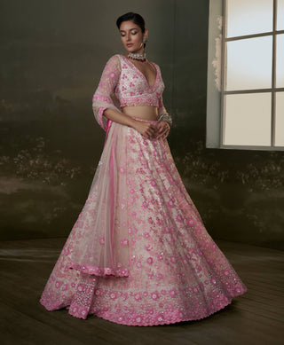 Nitika Gujral Blush Pink Net Lehenga Choli Set available on indiaspopup