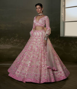 Nitika Gujral Blush Pink Net Lehenga Choli Set available on indiaspopup