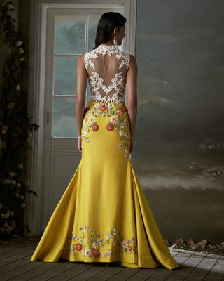 Nitika Gujral Yellow Skirt And Ivory Corset Top available on indiaspopup