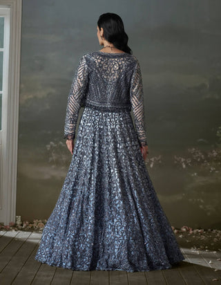 Nitika Gujral Stone Gray Lehenga And Jacket Set available on indiaspopup