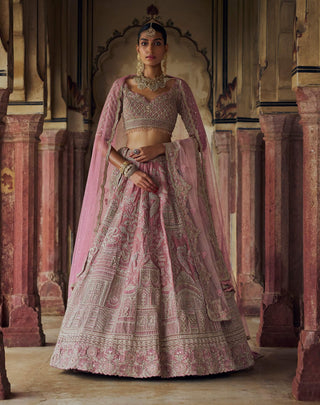Blush Pink Velvet Lehenga Choli Set by Nitika Gujral available on Indiaspopup.com