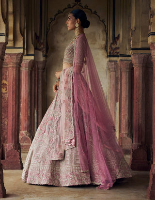 Blush Pink Velvet Lehenga Choli Set by Nitika Gujral available on Indiaspopup.com