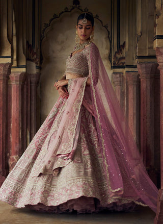 Blush Pink Velvet Lehenga Choli Set by Nitika Gujral available on Indiaspopup.com