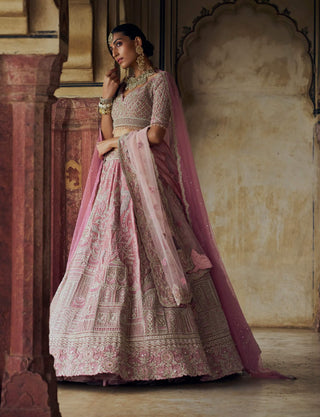 Blush Pink Velvet Lehenga Choli Set by Nitika Gujral available on Indiaspopup.com