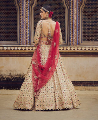 Gold Bridal Tissue Lehenga Choli Set by Nitika Gujral available on Indiaspopup.com