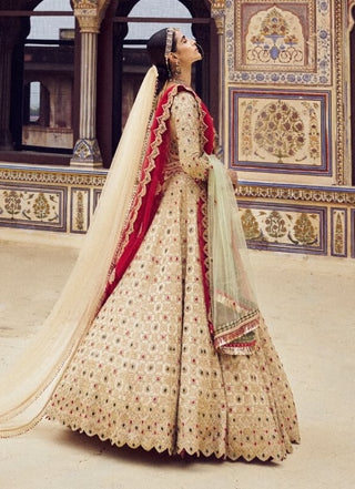 Gold Bridal Tissue Lehenga Choli Set by Nitika Gujral available on Indiaspopup.com