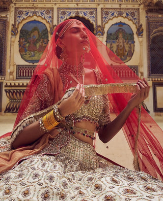 Gold Bridal Lehenga Choli Set by Nitika Gujral available on Indiaspopup.com