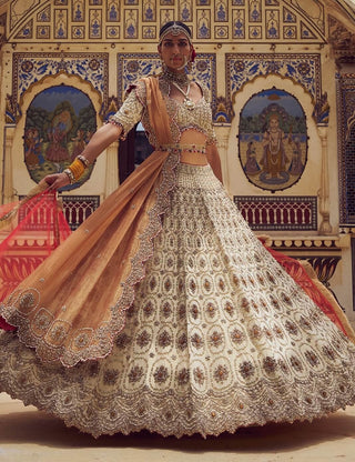 Gold Bridal Lehenga Choli Set by Nitika Gujral available on Indiaspopup.com