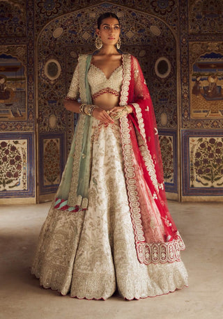 Silver Tissue Lehenga Choli Set by Nitika Gujral available on Indiaspopup.com