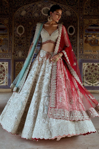 Silver Tissue Lehenga Choli Set by Nitika Gujral available on Indiaspopup.com
