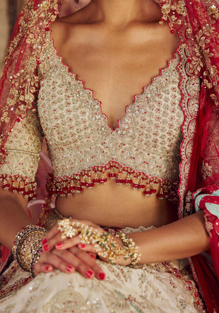 Silver Tissue Lehenga Choli Set by Nitika Gujral available on Indiaspopup.com