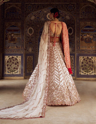 Ivory Organza Lehenga Choli Set by Nitika Gujral available on Indiaspopup.com