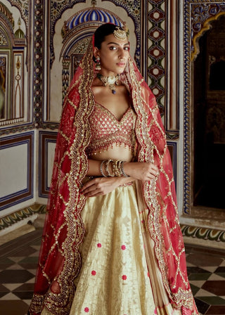 Gold Woven Benarsi Lehenga Set by Nitika Gujral available on Indiaspopup.com