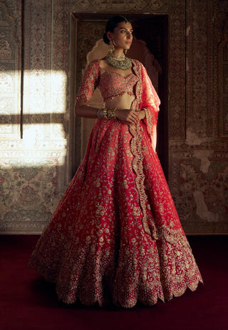 Red Ombre Bridal Lehenga Set by Nitika Gujral available on Indiaspopup.com