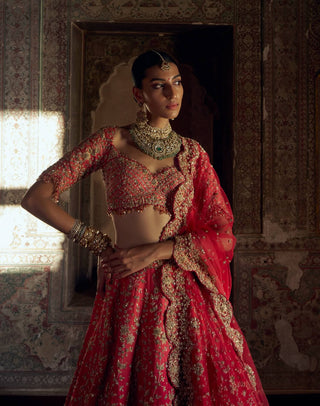 Red Ombre Bridal Lehenga Set by Nitika Gujral available on Indiaspopup.com