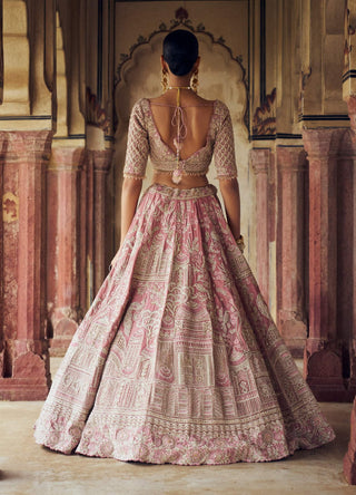 Blush Pink Velvet Lehenga Choli Set by Nitika Gujral available on Indiaspopup.com