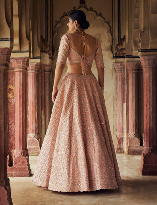 Peach Tafetta Silk Lehenga Choli Set by Nitika Gujral available on Indiaspopup.com