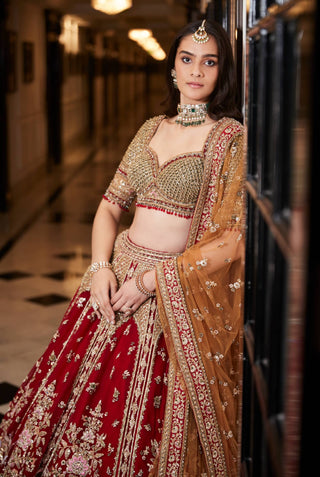 Noura red lehenga set