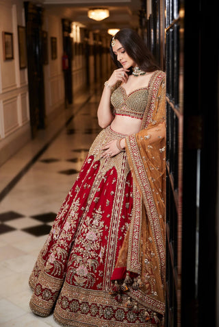 Noura red lehenga set