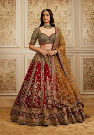 Noura red lehenga set