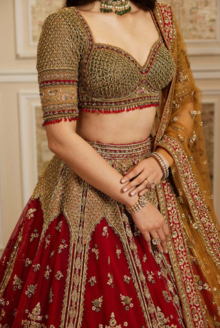 Noura red lehenga set