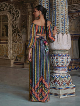 Samah Multicolor Crop Top And Palazzo by Kalista available on Indiaspopup