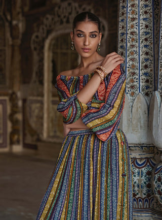 Samah Multicolor Crop Top And Palazzo by Kalista available on Indiaspopup